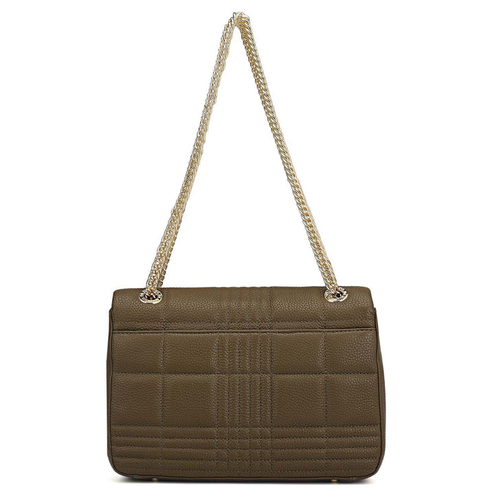Medium Wax Stripe Leather Shoulder Bag - Moss