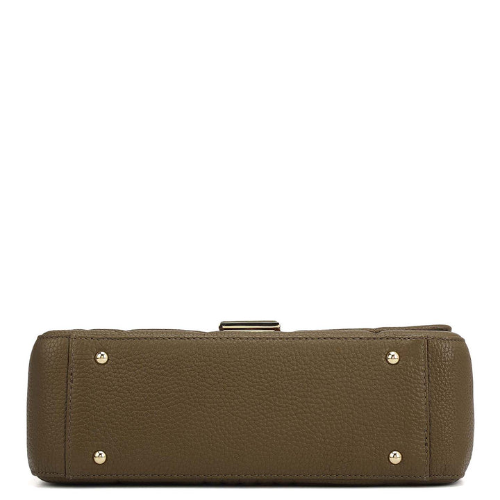 Medium Wax Stripe Leather Shoulder Bag - Moss