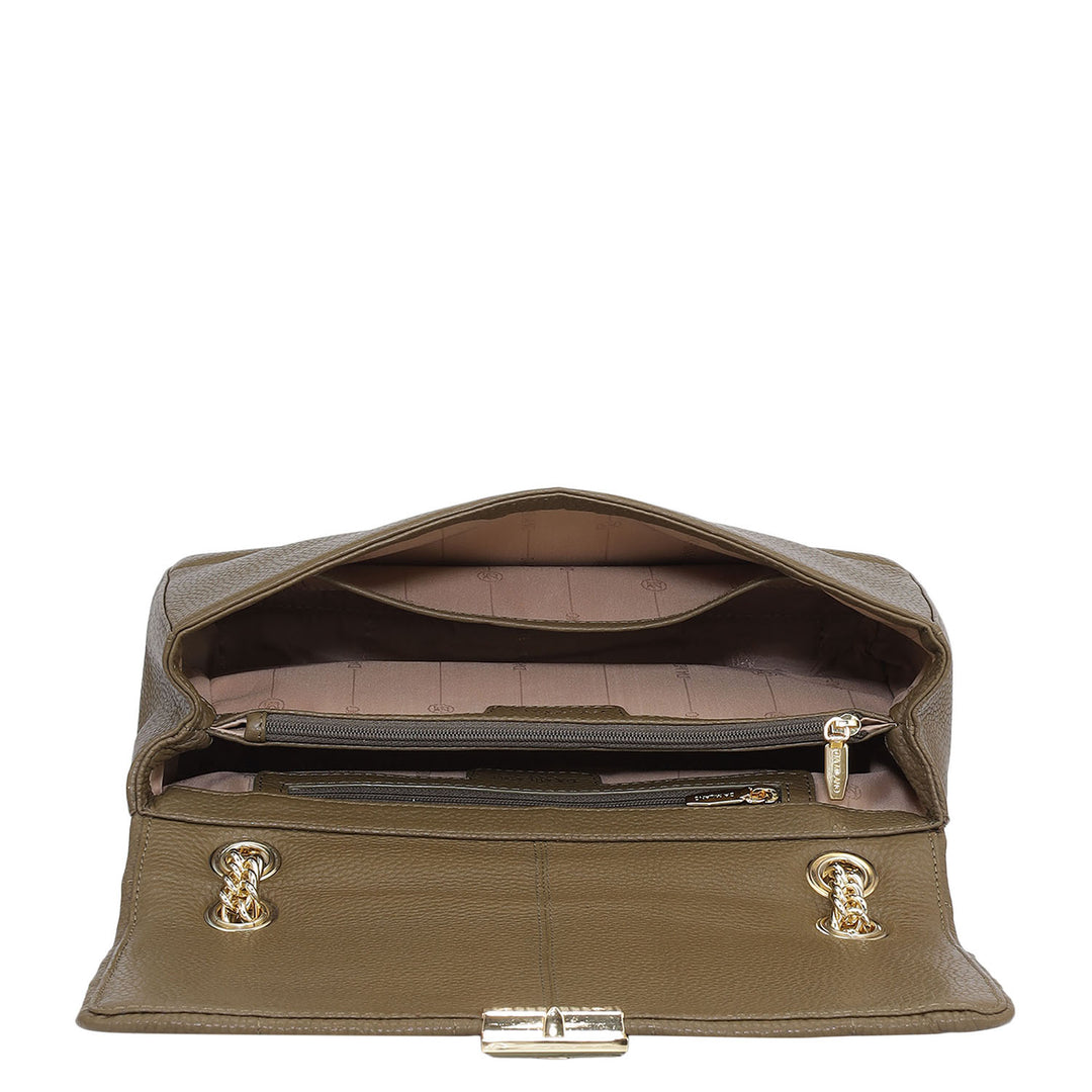 Medium Wax Stripe Leather Shoulder Bag - Moss