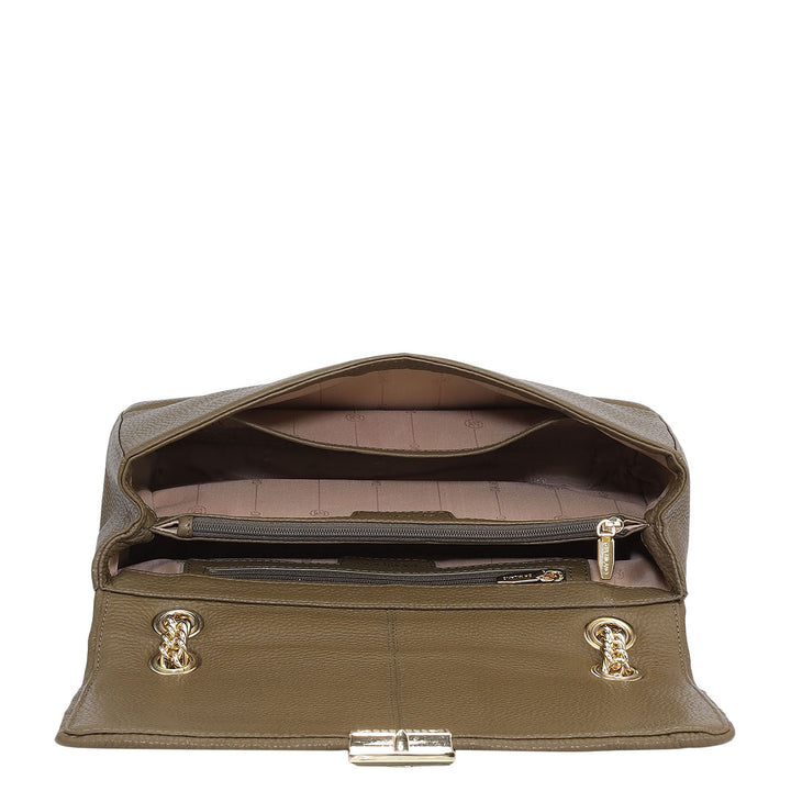 Medium Wax Stripe Leather Shoulder Bag - Moss