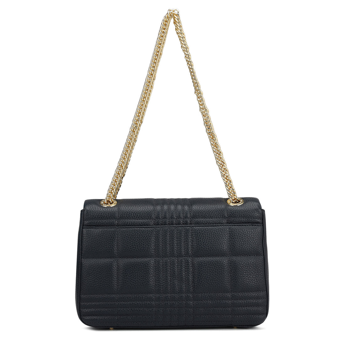 Medium Wax Stripe Leather Shoulder Bag - Navy