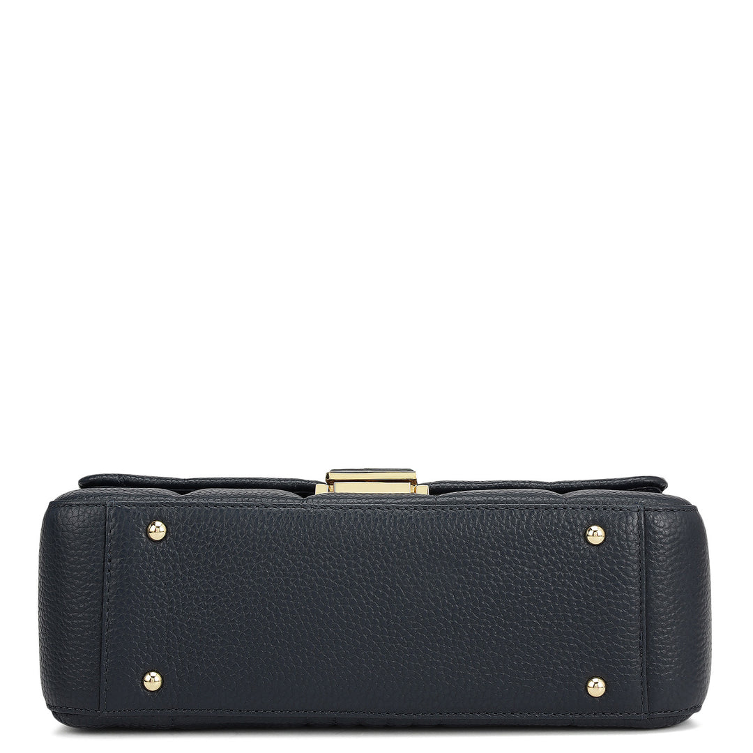 Medium Wax Stripe Leather Shoulder Bag - Navy