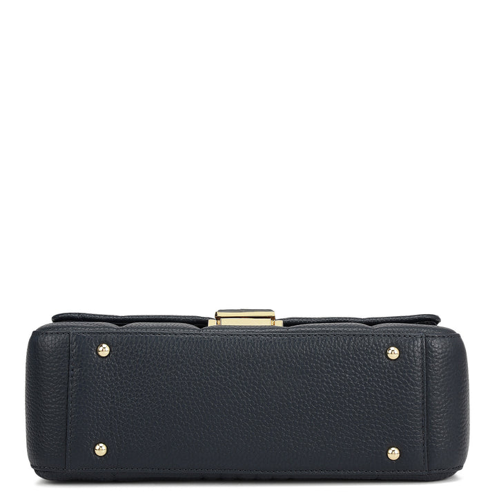 Medium Wax Stripe Leather Shoulder Bag - Navy