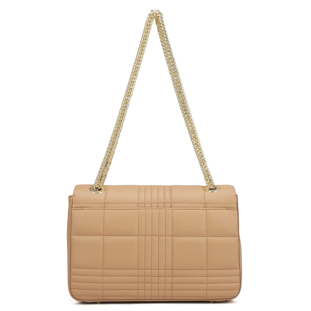 Medium Wax Stripe Leather Shoulder Bag - Sand
