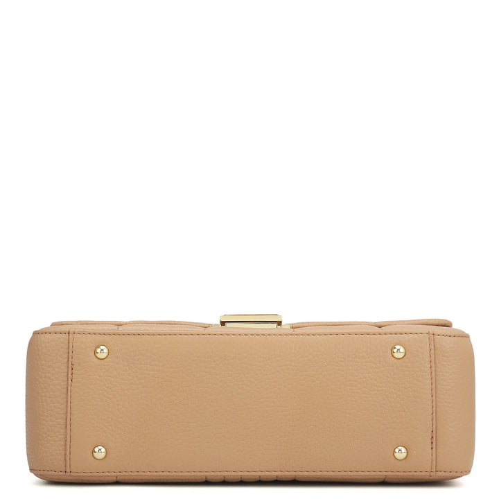 Medium Wax Stripe Leather Shoulder Bag - Sand
