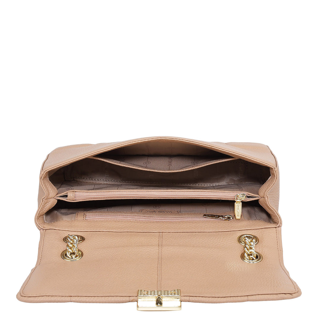Medium Wax Stripe Leather Shoulder Bag - Sand
