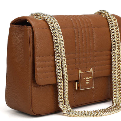 Medium Wax Stripe Leather Shoulder Bag - Woddy
