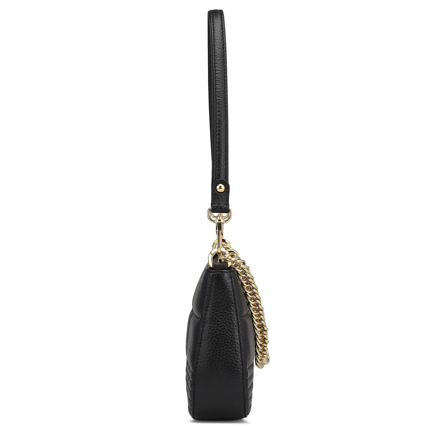 Small Wax Stripe Leather Baguette - Black