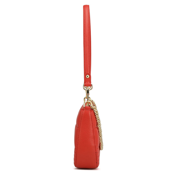 Small Wax Stripe Leather Baguette - Corallo