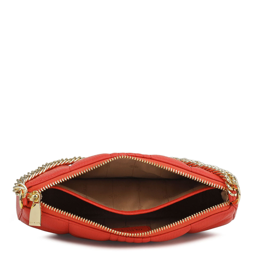 Small Wax Stripe Leather Baguette - Corallo