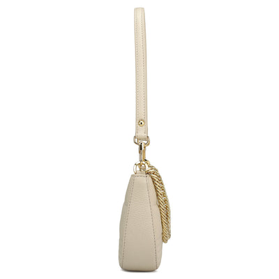 Small Wax Stripe Leather Baguette  - Off White