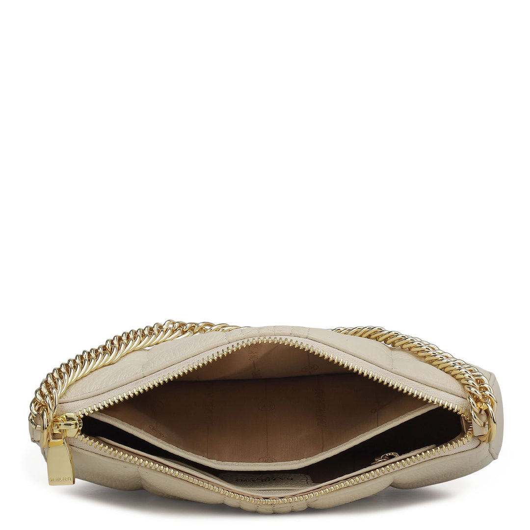 Small Wax Stripe Leather Baguette  - Off White
