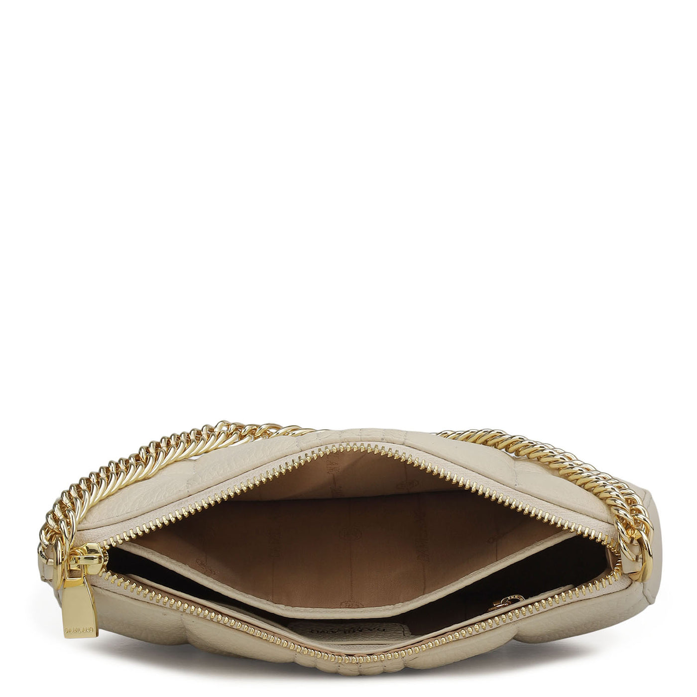 Small Wax Stripe Leather Baguette  - Off White