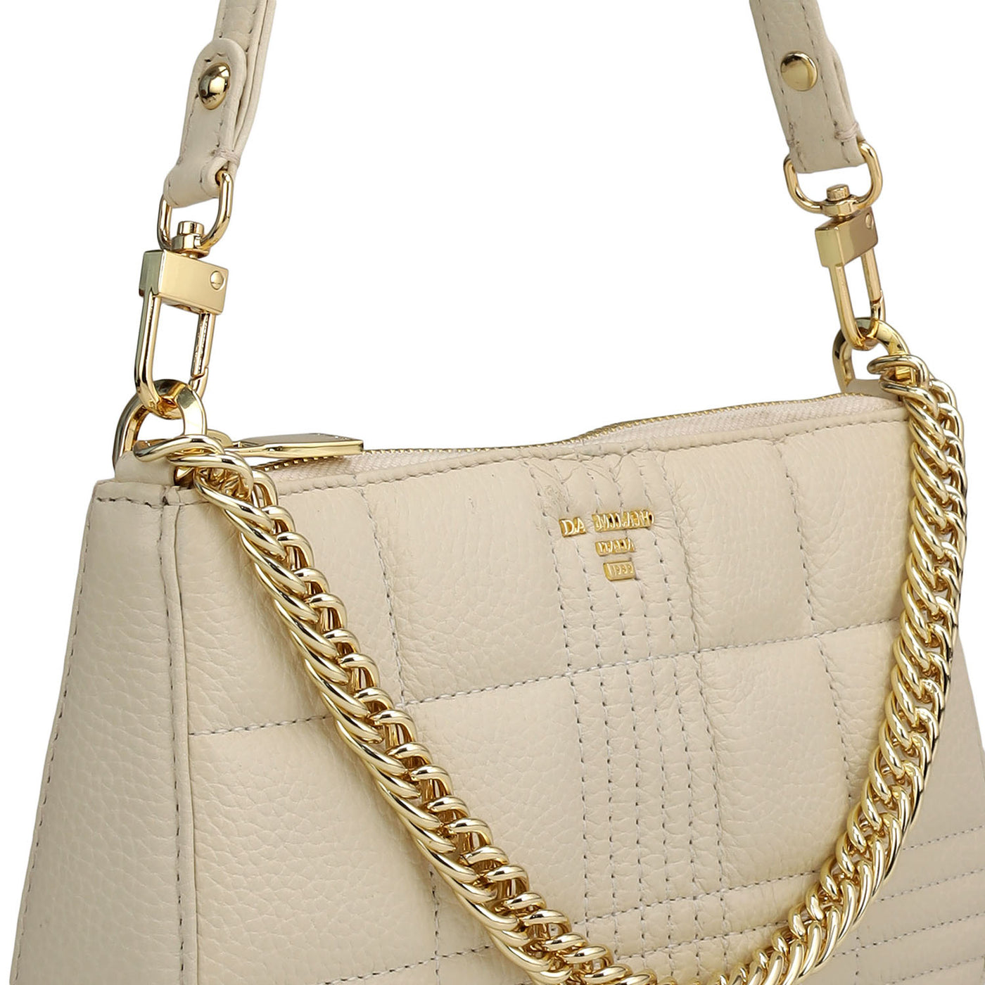 Small Wax Stripe Leather Baguette  - Off White