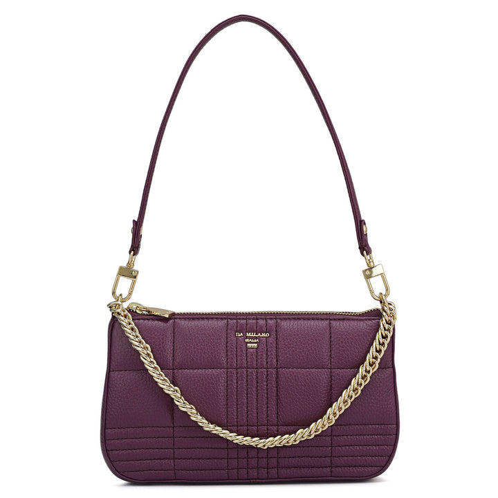 Small Wax Stripe Leather Baguette - Purple