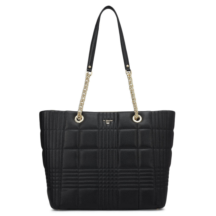 Medium Wax Stripe Leather Tote - Black