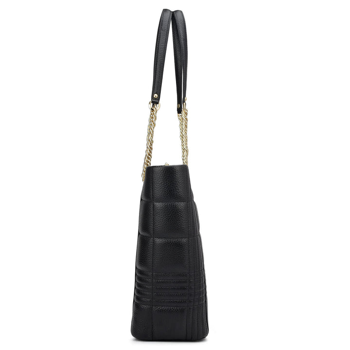 Medium Wax Stripe Leather Tote - Black