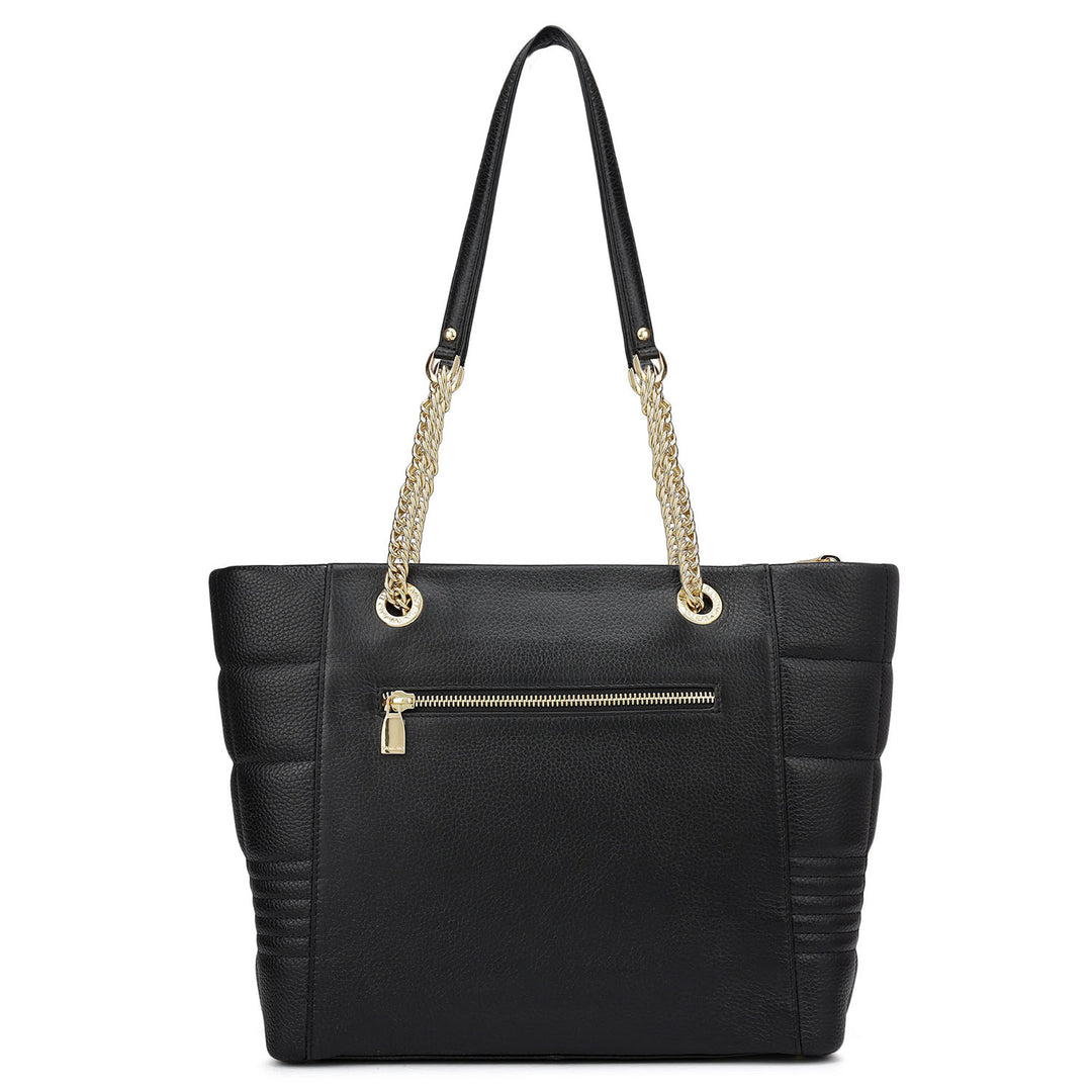 Medium Wax Stripe Leather Tote - Black