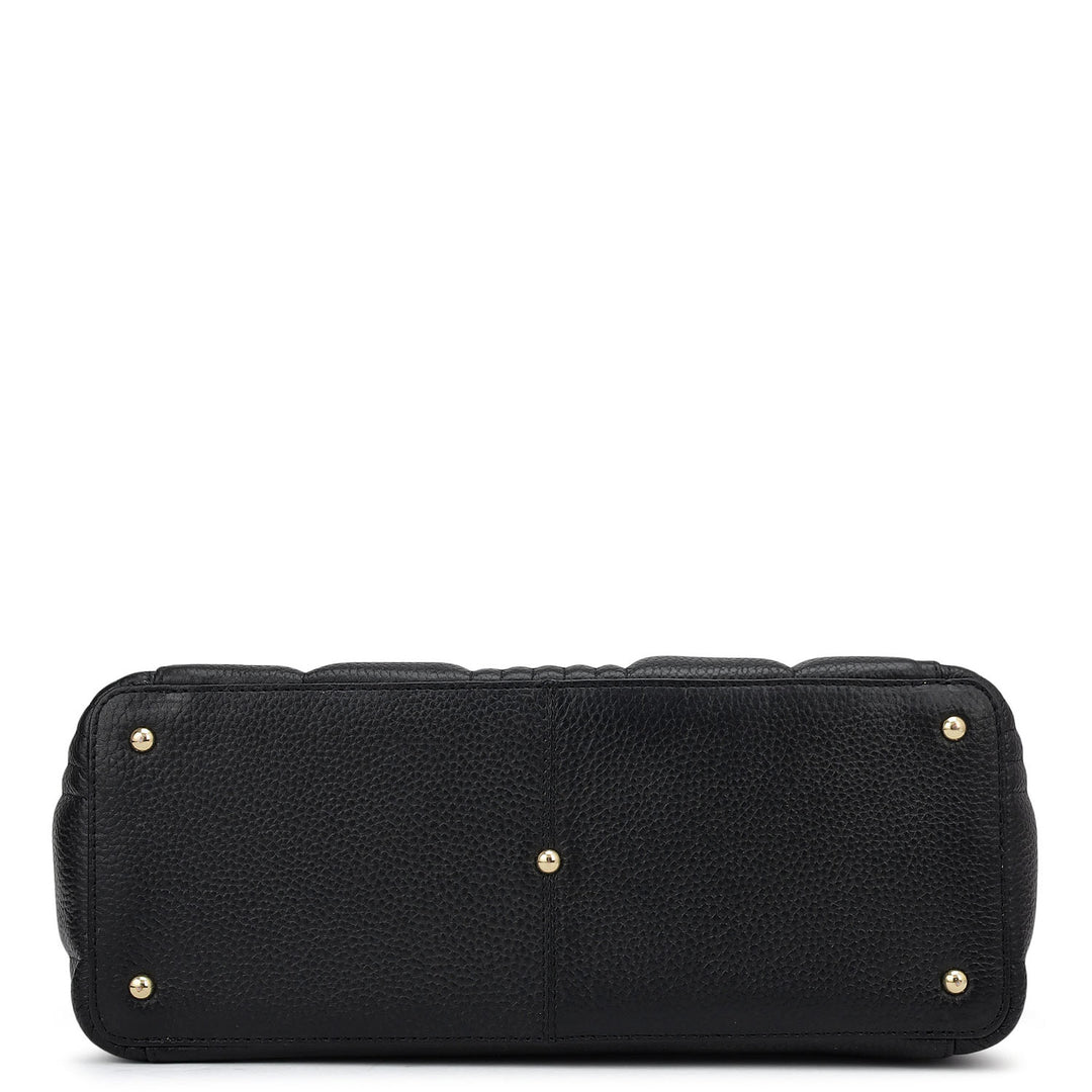 Medium Wax Stripe Leather Tote - Black