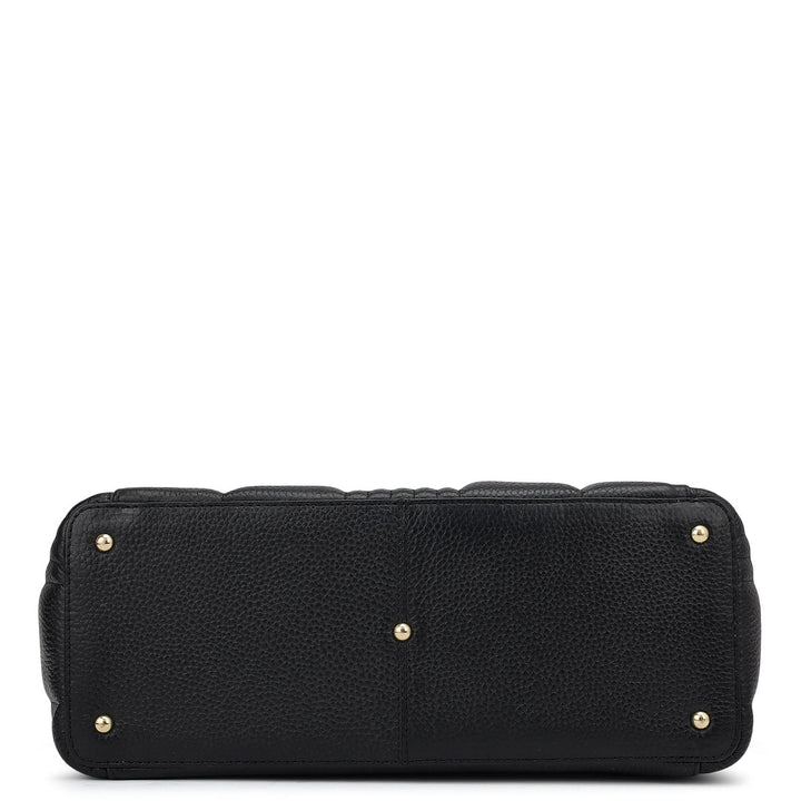 Medium Wax Stripe Leather Tote - Black