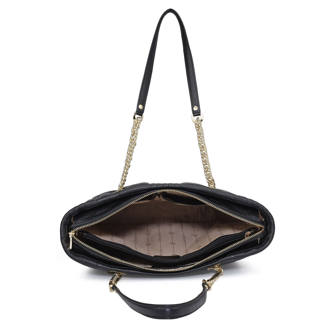 Medium Wax Stripe Leather Tote - Black