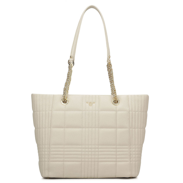 Medium Wax Stripe Leather Tote - Butter