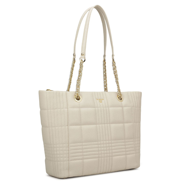 Medium Wax Stripe Leather Tote - Butter