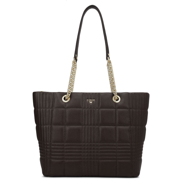 Medium Wax Stripe Leather Tote - Chocolate