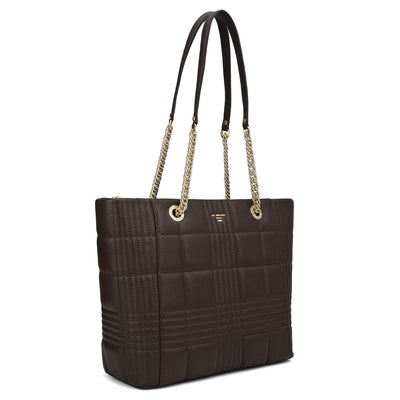 Medium Wax Stripe Leather Tote - Chocolate