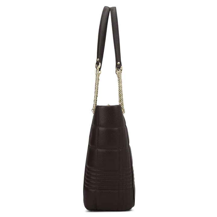 Medium Wax Stripe Leather Tote - Chocolate