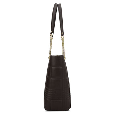 Medium Wax Stripe Leather Tote - Chocolate