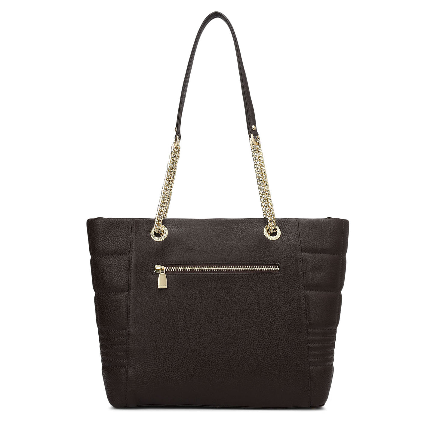 Medium Wax Stripe Leather Tote - Chocolate
