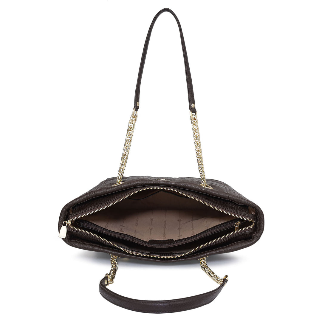 Medium Wax Stripe Leather Tote - Chocolate