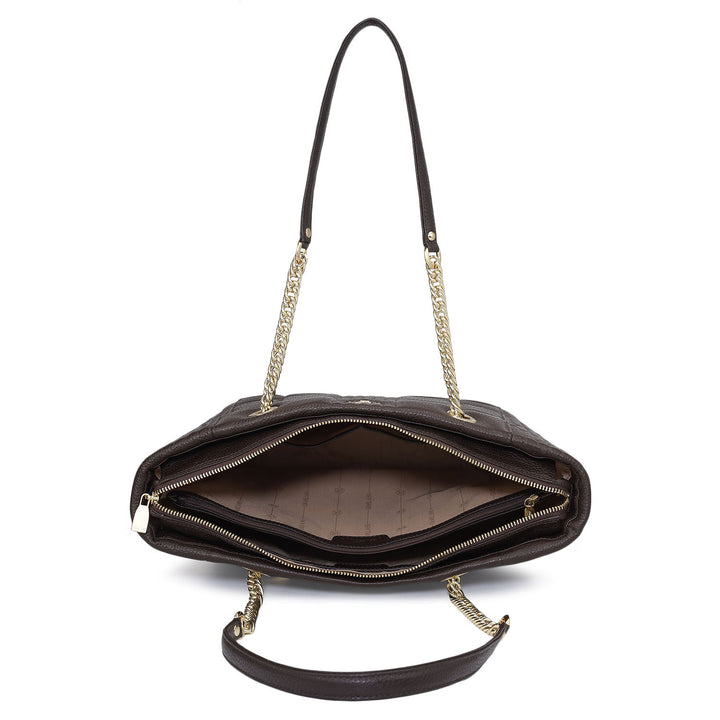 Medium Wax Stripe Leather Tote - Chocolate