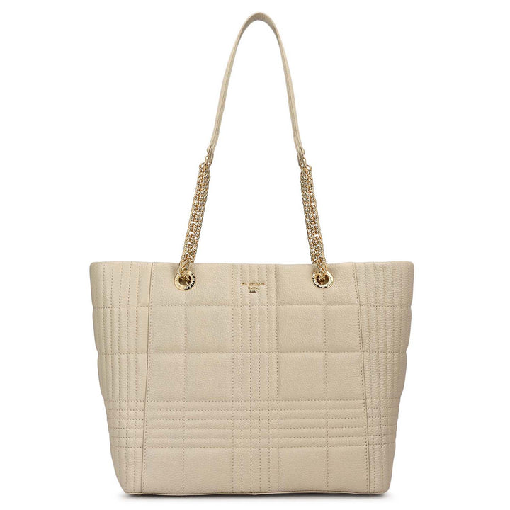 Medium Wax Stripe Leather Tote - Ivory