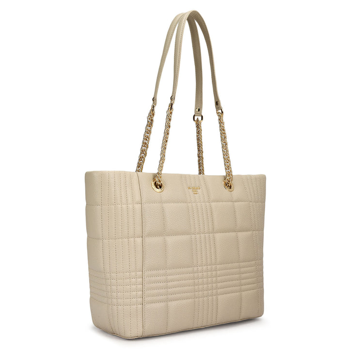 Medium Wax Stripe Leather Tote - Ivory