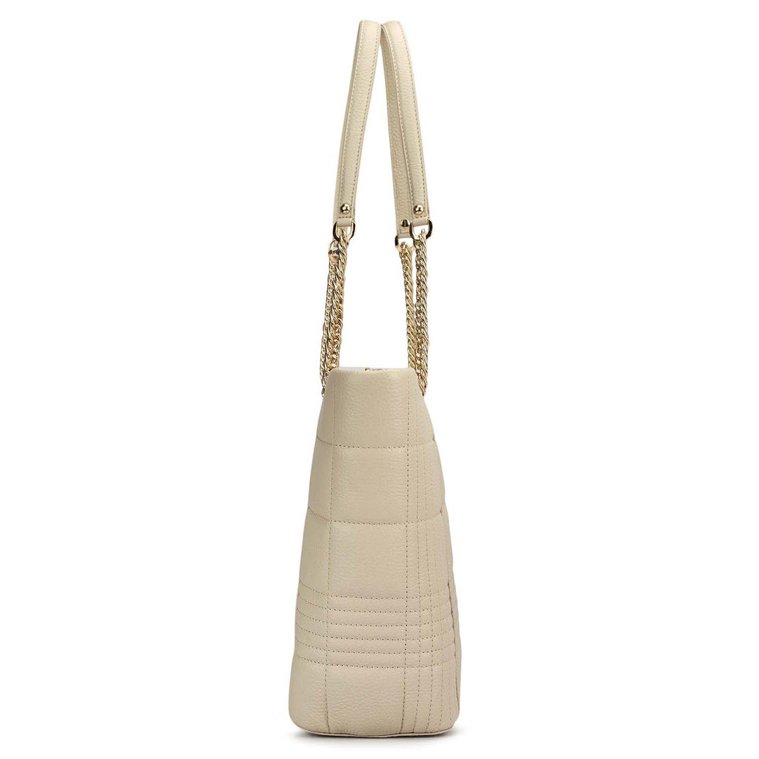 Medium Wax Stripe Leather Tote - Ivory
