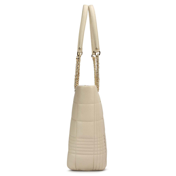 Medium Wax Stripe Leather Tote - Ivory