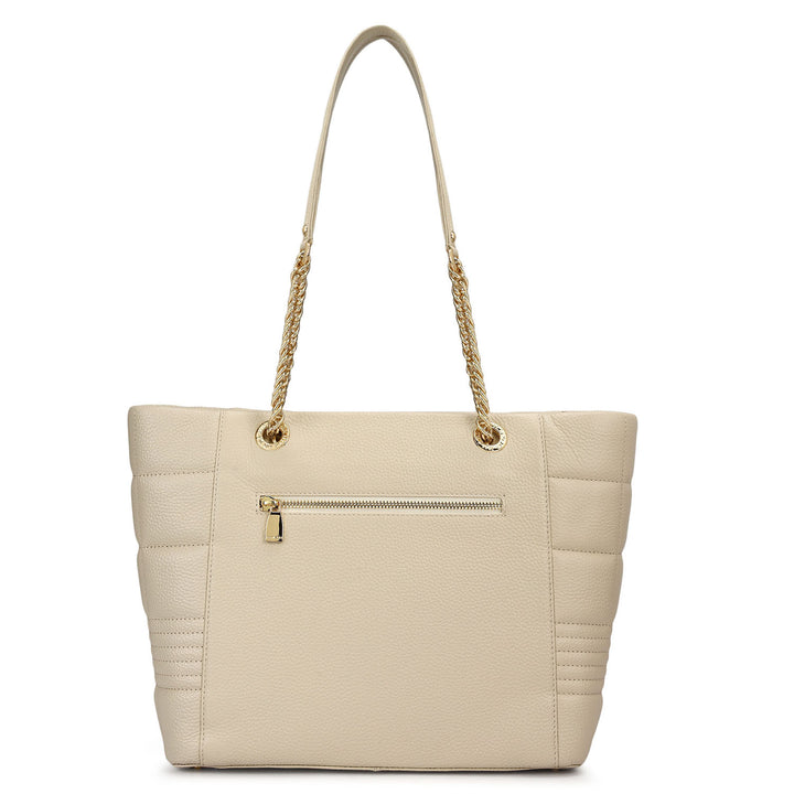Medium Wax Stripe Leather Tote - Ivory