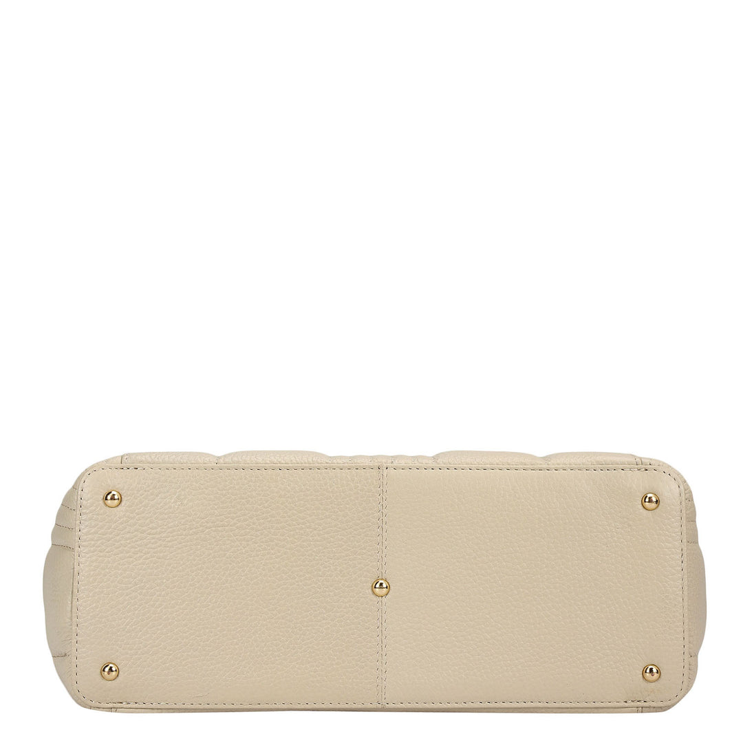 Medium Wax Stripe Leather Tote - Ivory