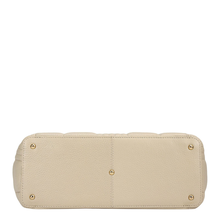 Medium Wax Stripe Leather Tote - Ivory