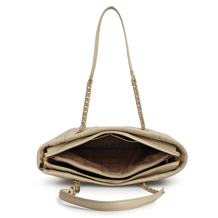 Medium Wax Stripe Leather Tote - Ivory