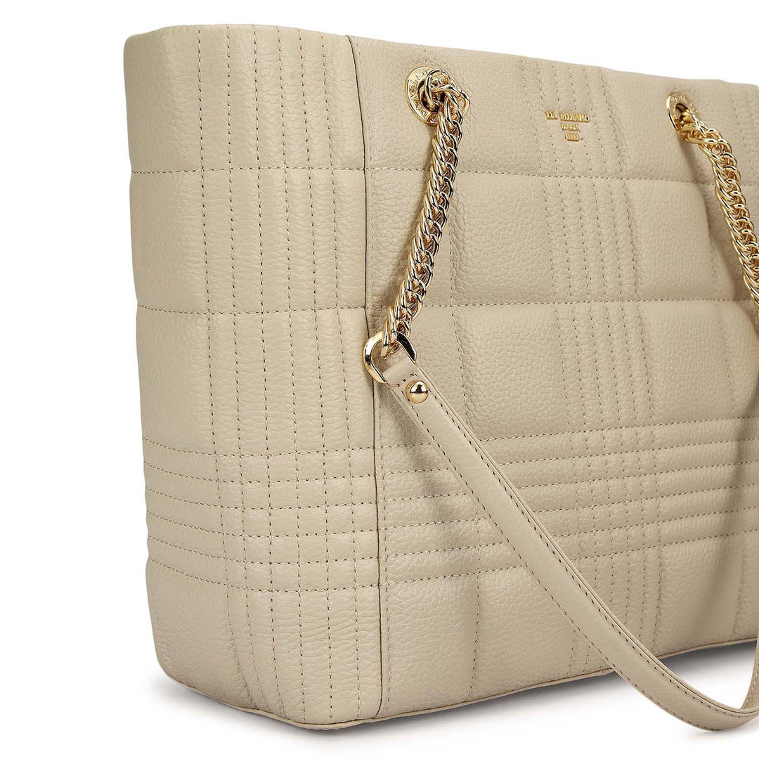 Medium Wax Stripe Leather Tote - Ivory