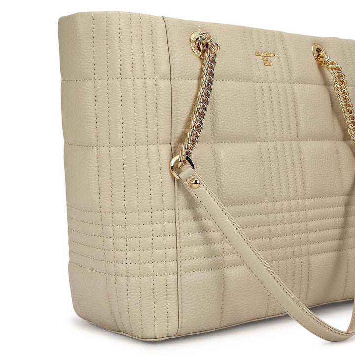 Medium Wax Stripe Leather Tote - Ivory