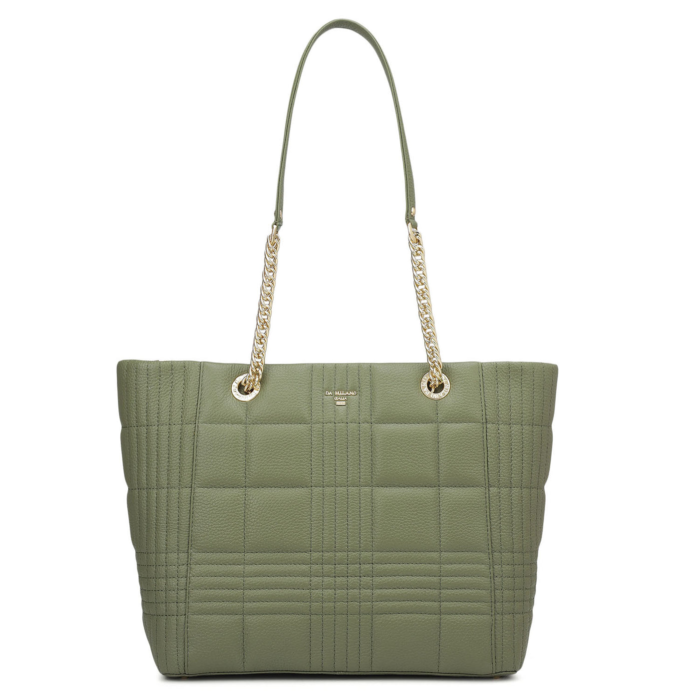 Medium Wax Stripe Leather Tote - Matcha Green