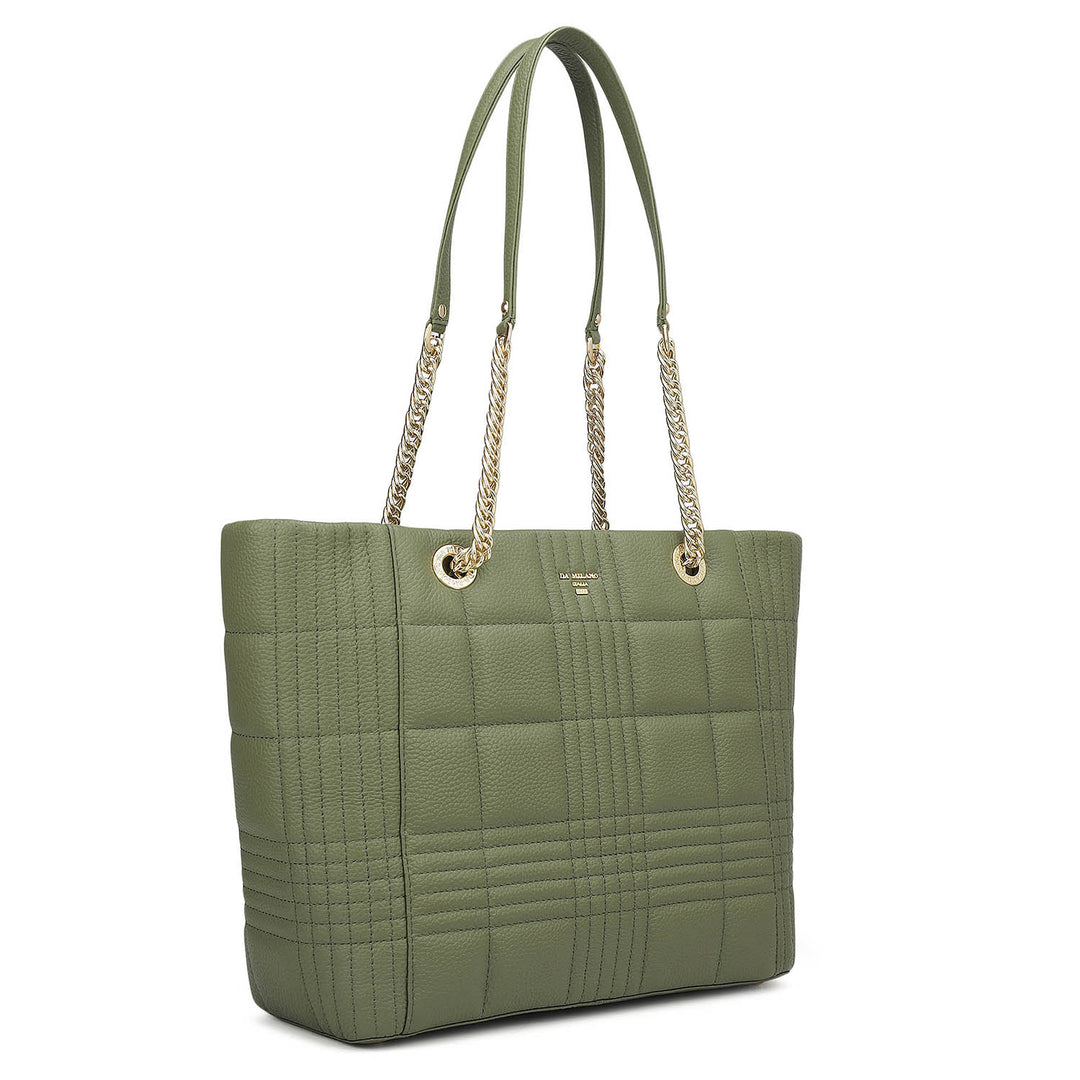 Medium Wax Stripe Leather Tote - Matcha Green