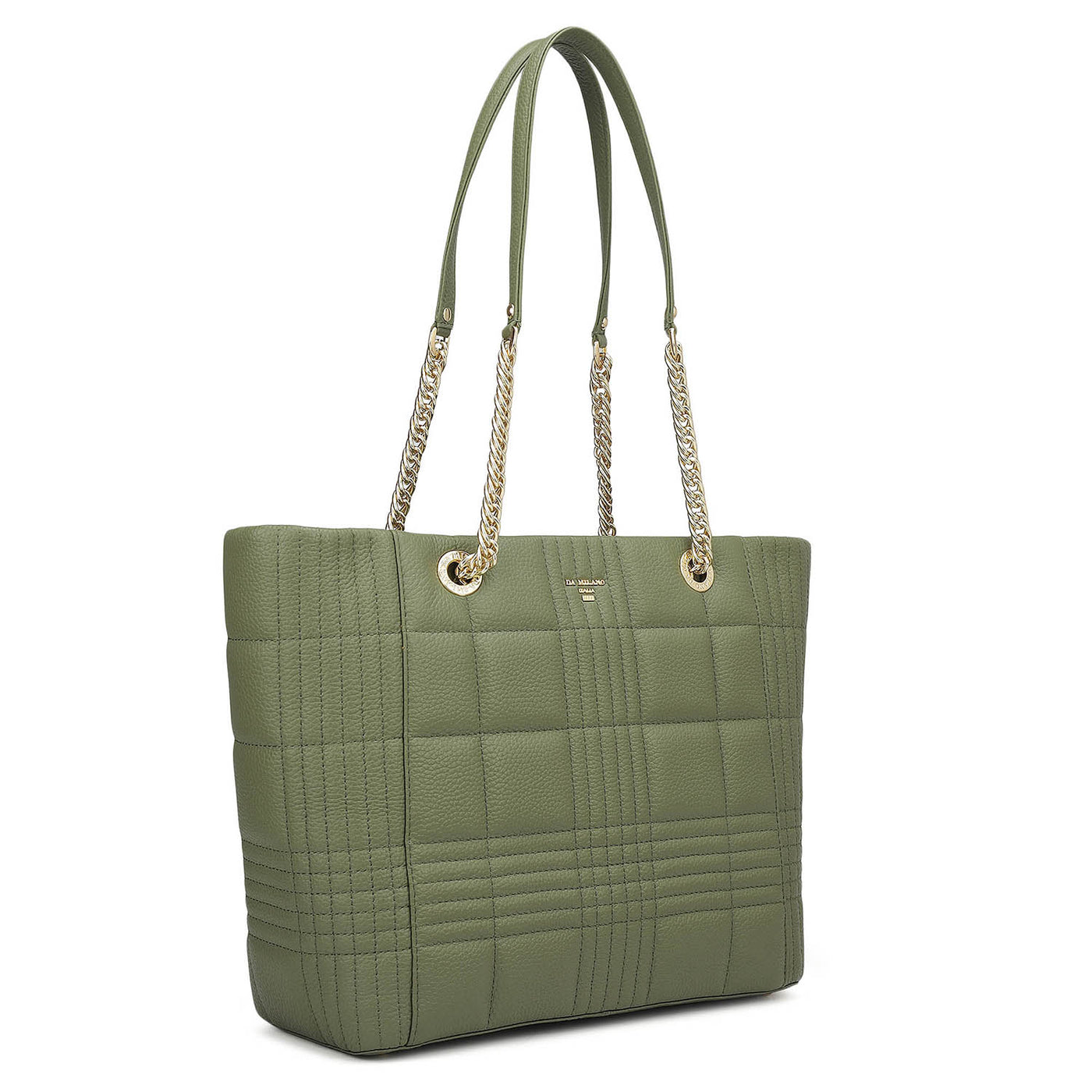 Medium Wax Stripe Leather Tote - Matcha Green