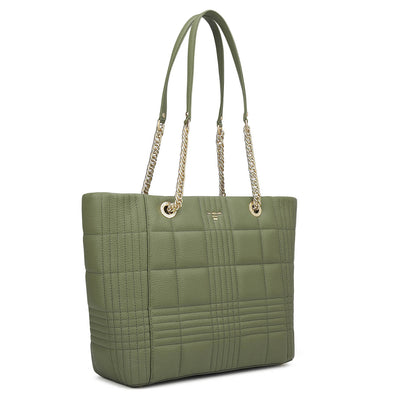 Medium Wax Stripe Leather Tote - Matcha Green