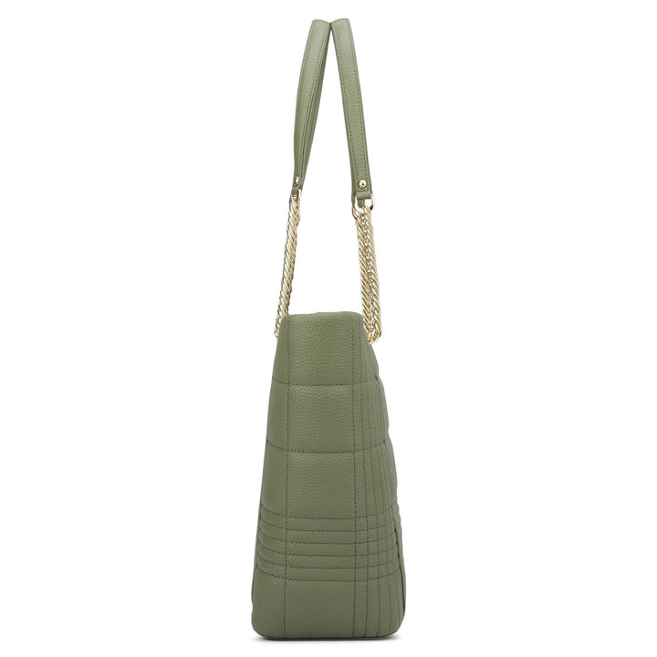 Medium Wax Stripe Leather Tote - Matcha Green