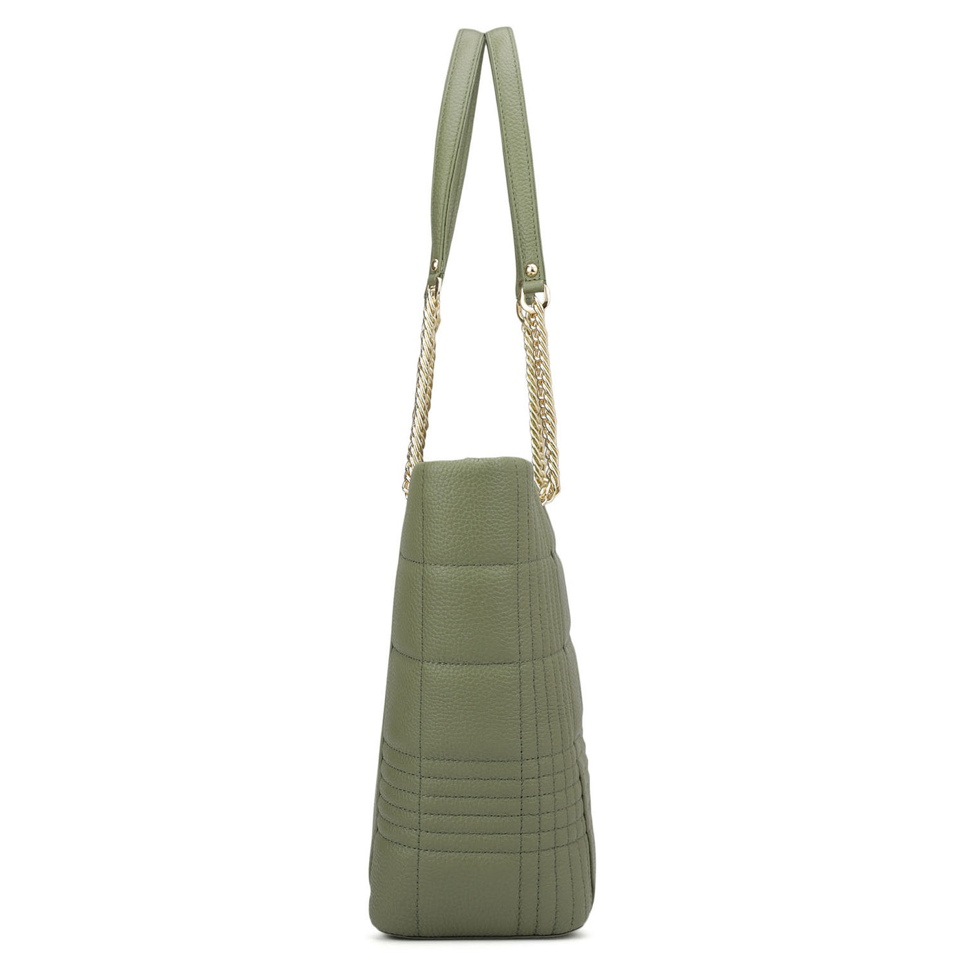 Medium Wax Stripe Leather Tote - Matcha Green